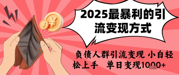 2025年最暴利的引流变现方式,负债人群引流变现,小白轻松上手,日入1k_天恒副业网