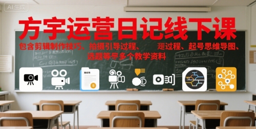 方宇运营日记线下课，包含剪辑制作技巧、拍摄引导过程、起号思维导图、选题等多个教学资料_天恒副业网