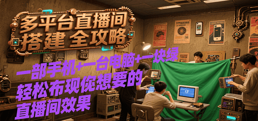 多平台直播间搭建全攻略，一部手机+一台电脑+一块绿布轻松实现你想要的直播间效果_天恒副业网