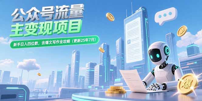 (15412期)公众号流量主变现项目,新手日入四位数,含爆文写作全攻略(更新25年7月)_天恒副业网