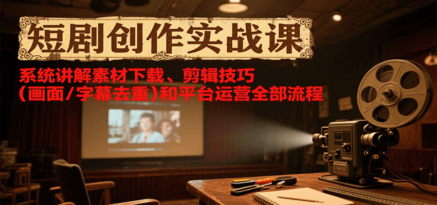 短剧创作实战课，系统讲解素材下载、剪辑技巧（画面/字幕去重）和平台运营全部流程_天恒副业网