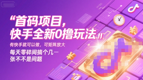 首码项目，快手全新0撸玩法，有快手就可以做，可矩阵放大，每天零碎时间搞个几张不是问题_天恒副业网