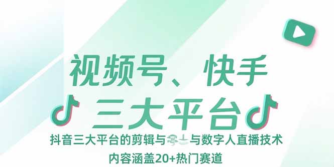 (15449期)视频号、快手、抖音三大平台的剪辑与数字人直播技术,内容涵盖20+热门赛道_天恒副业网