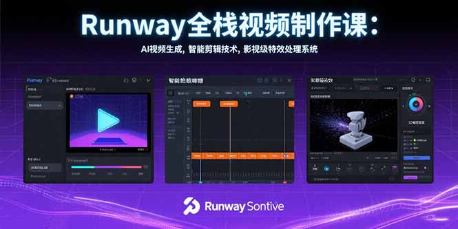 Runway全栈视频制作课:AI视频生成,智能剪辑技术,影视级特效处理系统_天恒副业网