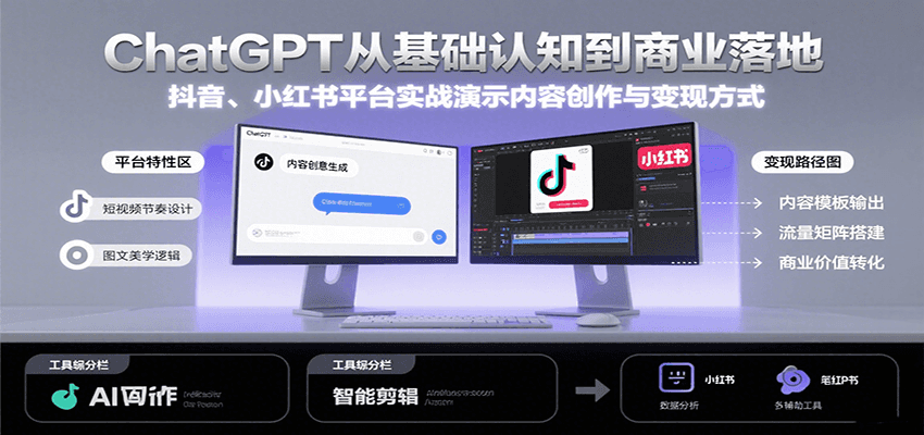 ChatGPT从基础认知到商业落地，实战演示抖音、小红书等平台的内容创作与变现_天恒副业网