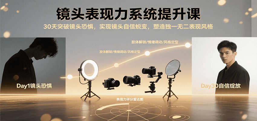 镜头表现力系统提升课，30天突破镜头恐惧实现自信蜕变，塑造独一无二表现风格_天恒副业网