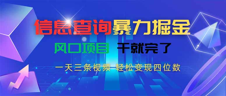 （15516期）信息查询暴力掘金，一天三条视频轻松变现四位数，风口项目干就完了_天恒副业网