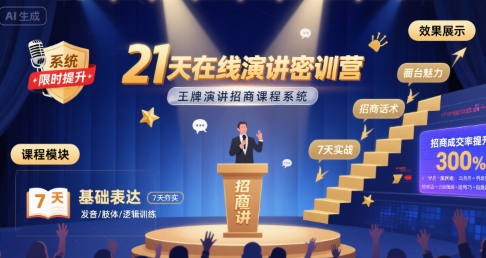 21天在线演讲密训营,王牌演讲招商课程系统_天恒副业网
