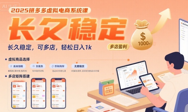 2025拼多多虚拟电商系统课，长久稳定，可多店，轻松日入1k_天恒副业网