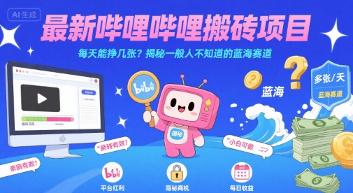 最新哔哩哔哩上B站搬砖项目，每天能挣几张？揭秘一般人不知道的蓝海赛道_天恒副业网