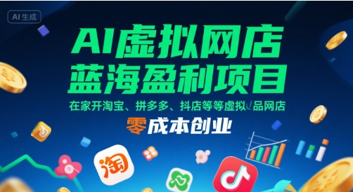 AI虚拟网店蓝海盈利项目,在家开淘宝、拼多多、抖店等虚拟品网店,零成本创业_天恒副业网