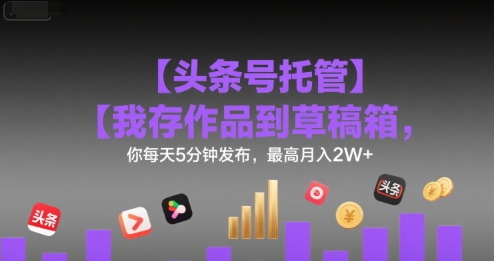 【头条号托管】我存作品到草稿箱,你每天5分钟发布,最高月入2W+_天恒副业网