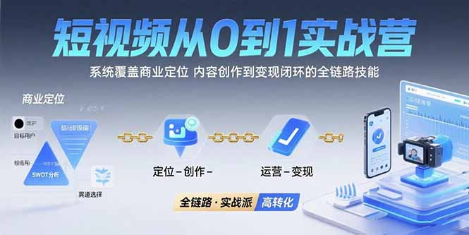 短视频从0到1的实战营：系统覆盖商业定位,内容创作到变现闭环的全链路技能_天恒副业网
