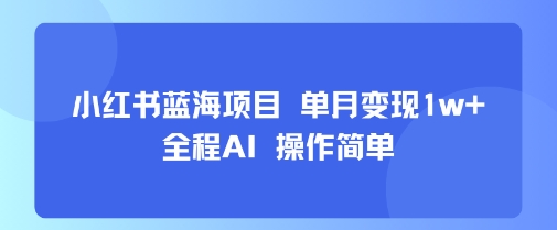 小红书蓝海项目单月变现1w+全程AI操作简单_天恒副业网