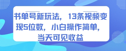书单号新玩法,13条视频变现5位数,小白操作简单,当天可见收益_天恒副业网