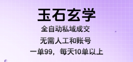 玉石玄学全自动私域成交,一单99每天十单以上,无需人工和矩阵账号,蓝海项目直接干_天恒副业网