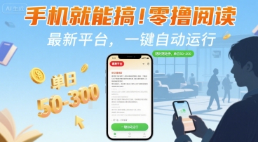 手机就能搞!零撸阅读挂G,最新平台,一键自动运行,随时随地挣,单日50-3张+_天恒副业网