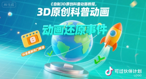 自制3D原创科普动画教程，动画还原事件，抖音最新热门赛道，可过伙伴计划_天恒副业网