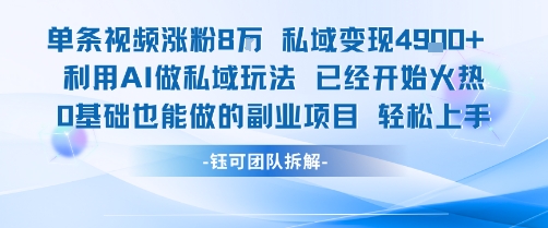 单条视频私域变现4.9k+利用AI做私域玩法已经开始火热0基础也能做的副业项目轻松上手_天恒副业网