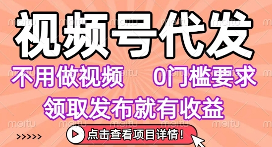 视频号代发,不用剪辑不用做视频,0门槛要求,领取发布就有收益,任务没有无上限,小白轻松上手_天恒副业网