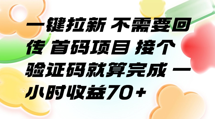 （15588期）一键拉新不需要回传首码项目接个验证码就算完成一小时收益70+_天恒副业网