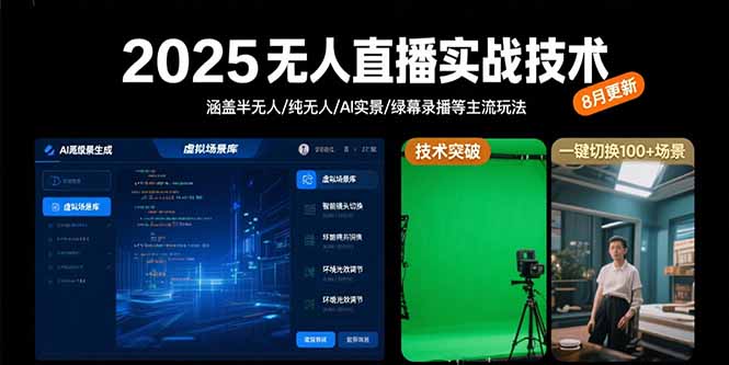 (15621期)2025无人直播实战技术-8月,涵盖半无人/纯无人/AI实景/绿幕录播等主流玩法_天恒副业网