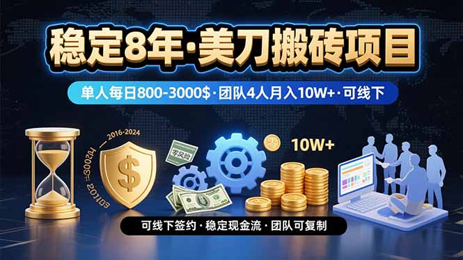(15632期)稳定8年的美刀搬砖项目,单人每日收益800—3000.团队4人月入10W+.可线下_天恒副业网