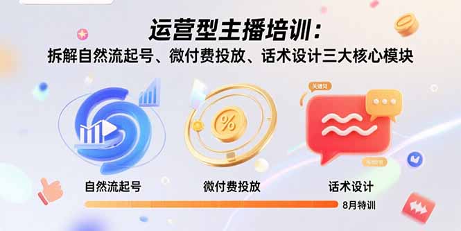 （15654期）运营型主播培训：拆解自然流起号、微付费投放、话术设计三大核心模块-8月_天恒副业网