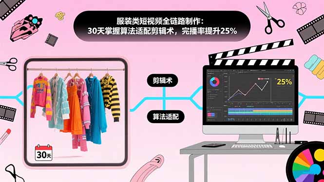 服装类短视频全链路制作：30天掌握算法适配剪辑术，完播率提升25%_天恒副业网