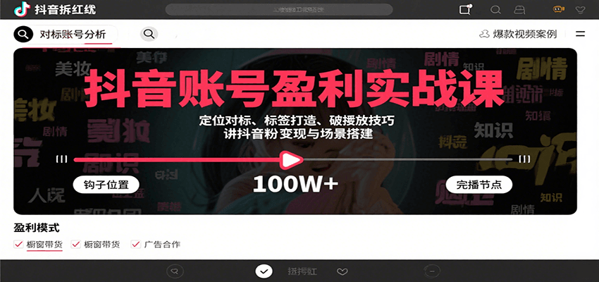 抖音账号盈利实战课，定位对标、标签打造、破播放技巧，讲涨粉变现与场景搭建_天恒副业网