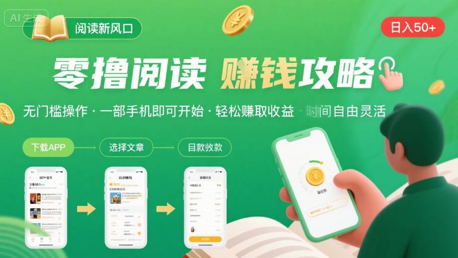 零撸阅读新风口,无门槛轻松挣,一部手机,日入 50-3张_天恒副业网