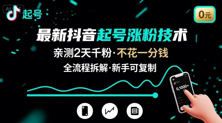 最新抖音起号涨粉技术，亲测2天千粉，不花一分钱，全流程拆解_天恒副业网