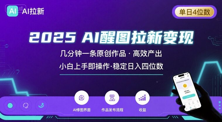 2025最强AI醒图拉新，几分钟一条原创作品，单日收入4位数，小白也能上手操作_天恒副业网
