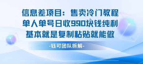 信息差项目：售卖冷门教程单人单号日收9张纯利基本就是复制粘贴就能做_天恒副业网