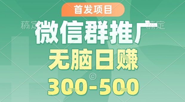 首发项目,微信群推广,一天15单,每单利润10米,无脑日入3-5张_天恒副业网
