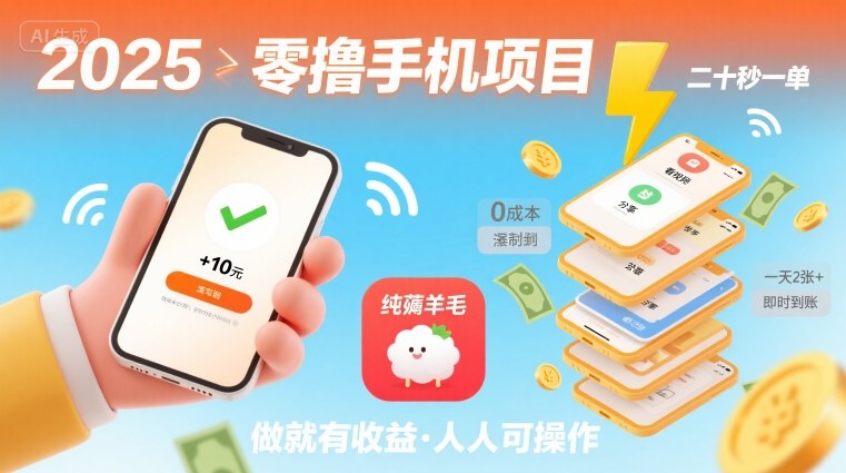 2025年零撸手机项目，二十秒一单，纯薅羊毛一天2张+做就有_天恒副业网