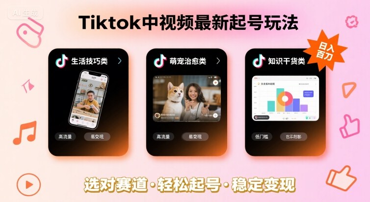 Tiktok中视频最新起号玩法，想要日入百刀，做好这几个赛道就可以了_天恒副业网