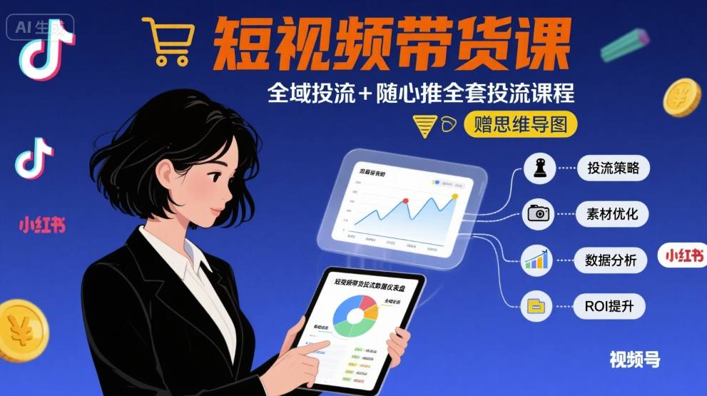 最新短视频带货课，全域投流+随心推全套投流课程+思维导图_天恒副业网
