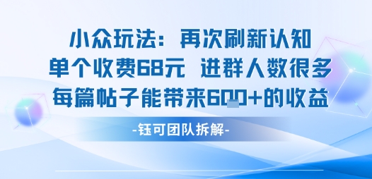 小众玩法再次刷新认知单个收费68米进群人数很多每篇帖子能带来6张的收益_天恒副业网