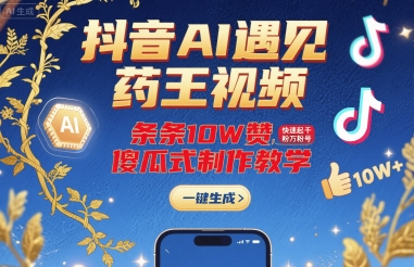 抖音AI遇见药王视频，条条10W赞，快速起千粉万粉号，傻瓜式制作教学_天恒副业网