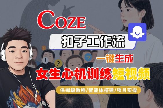 COZE扣子工作流一键生成女生心机训练短视频,保姆级教程-智能体搭建-项目实操_天恒副业网
