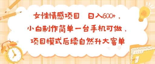 女性情感项目小白制作简单一台手机可做项目模式后续自然升大客单 日入6张_天恒副业网