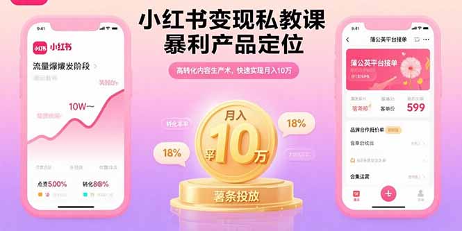 小红书变现私教课，暴利产品定位，高转化内容生产术，快速实现月入10万_天恒副业网