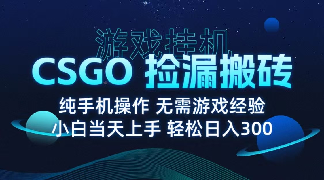 9月最新游戏搬砖,CSGO纯挂机,不需要玩游戏,实现真挂机,月入1W+_天恒副业网
