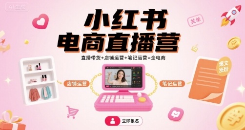 小红书电商直播营,直播带货+店铺运营+笔记运营=全电商_天恒副业网