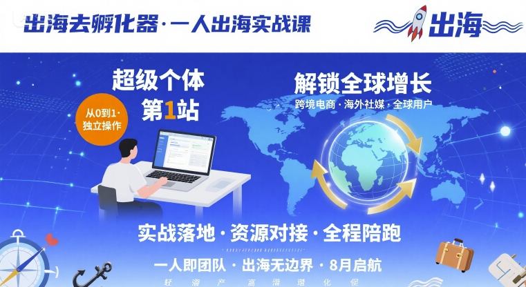 出海去孵化器,一人出海实战课,超级个体第1站,解锁全球增长_天恒副业网