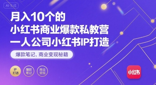 月入10个的小红书商业爆款私教营,一人公司小红书IP打造,爆款笔记,商业变现秘籍_天恒副业网