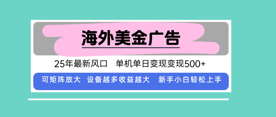（15902期）最新海外广告美金，全自动挂机，单机单日500+，可矩阵放大，新手小白轻…_天恒副业网