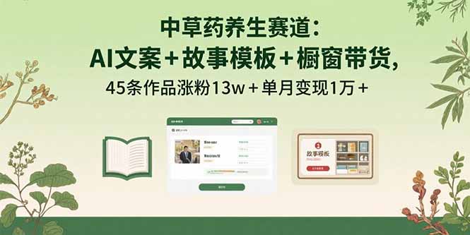 (15925期)中草药养生赛道:AI文案+故事模板+橱带货,45条作品涨粉13w+单月变现1万+_天恒副业网
