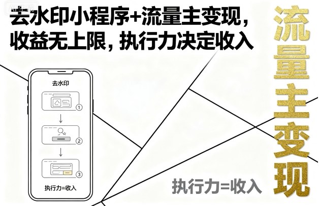 去水印小程序+流量主变现，收益无上限，执行力决定收入_天恒副业网